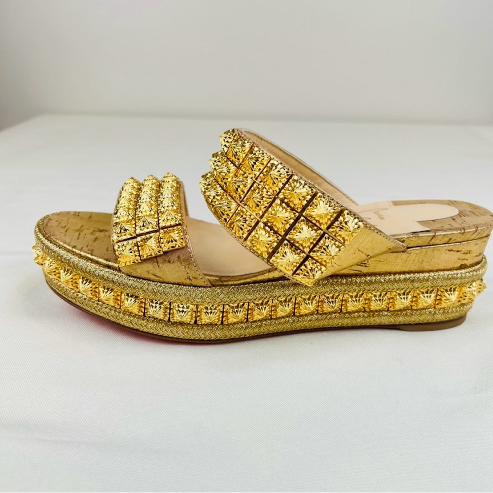 NEW CHRISTIAN LOUBOUTIN Liege Pepite 60 Platform Sandals 35 EU, Gold Version - Picture 4 of 11
